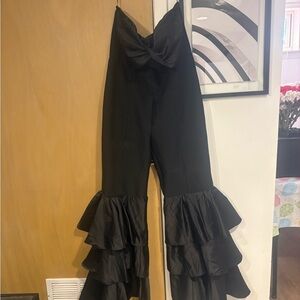 AKIRA Black Flare Jumpsuit with Ruffle Detail